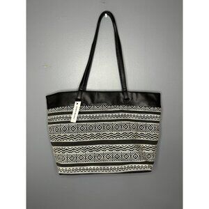 Elizabeth And James‎ Vegan Leather Tote Bag Purse Black Parkwell Woven Southwest